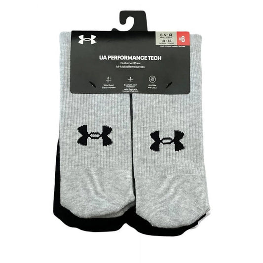 UA Unisex Performance Tech 6 Pack Crew Socks