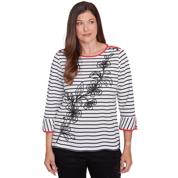 Wild At Heart Diagonal Floral Stripe Knit Tee Shirt