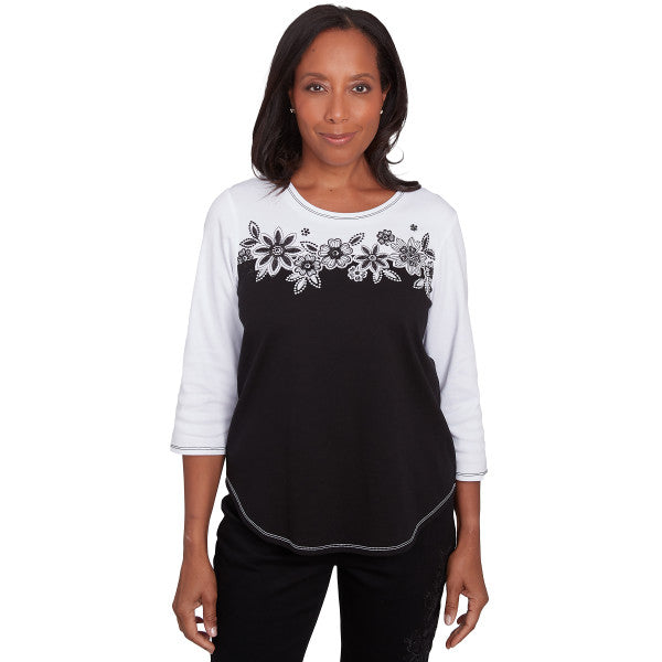 Wild At Heart Spliced Floral Yoke Knit Top Petite