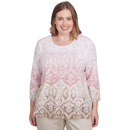 Coming Up Roses Ombre Medallion Knit Shirt Women Size