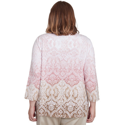 Coming Up Roses Ombre Medallion Knit Shirt Women Size