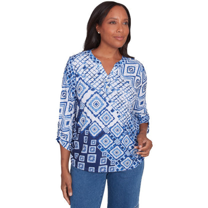 Free Spirit Knit Ikat Patch Shirt Petite