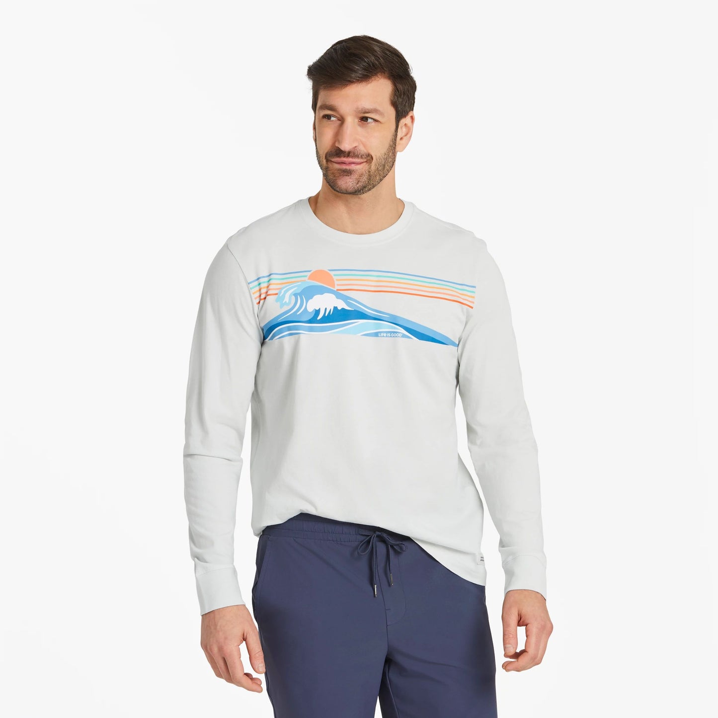 Mens Long Sleeve Crusher Lite Tee Wavy Stripe