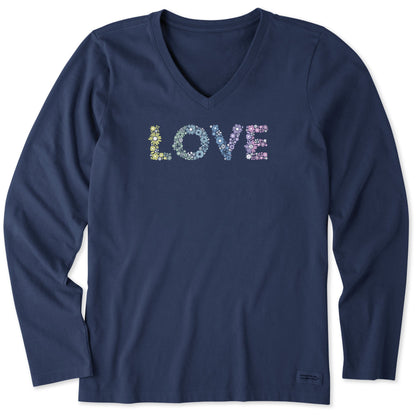 Women Long Sleeve Crusher Vee Love Tee Shirt