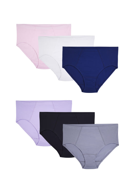 Women Plus Size Flexible Fit Brief Panty 6 Pack Assorted