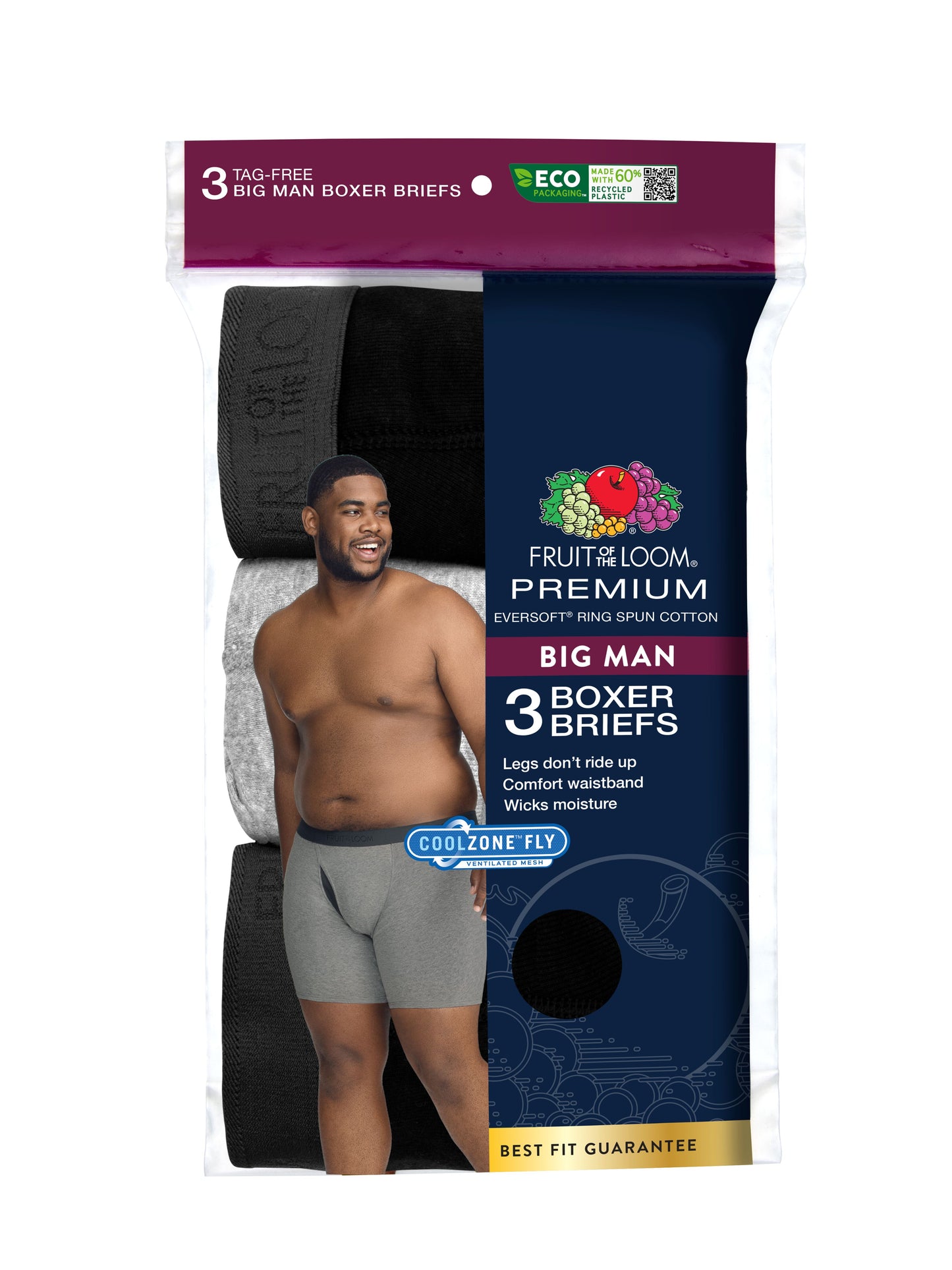 Mens Big And Tall Boxer Brief Mid Rise 3 Pack Assorted