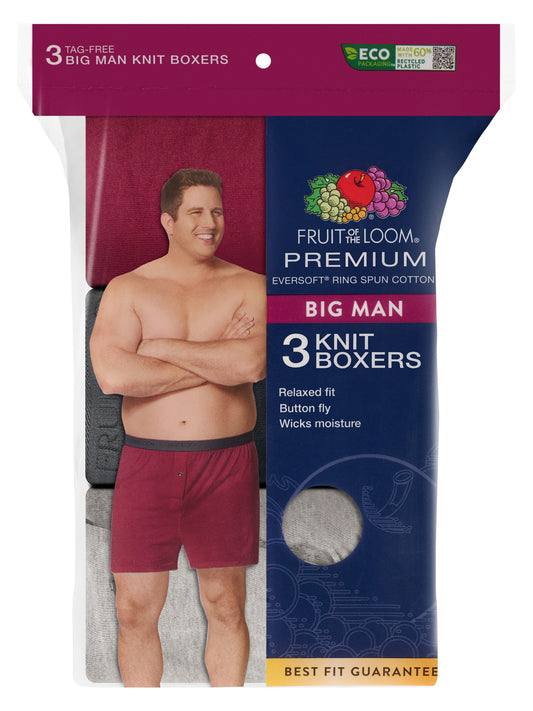 Mens Big And Tall Boxer Brief Knit Basic Fit 3 Pack Assorted