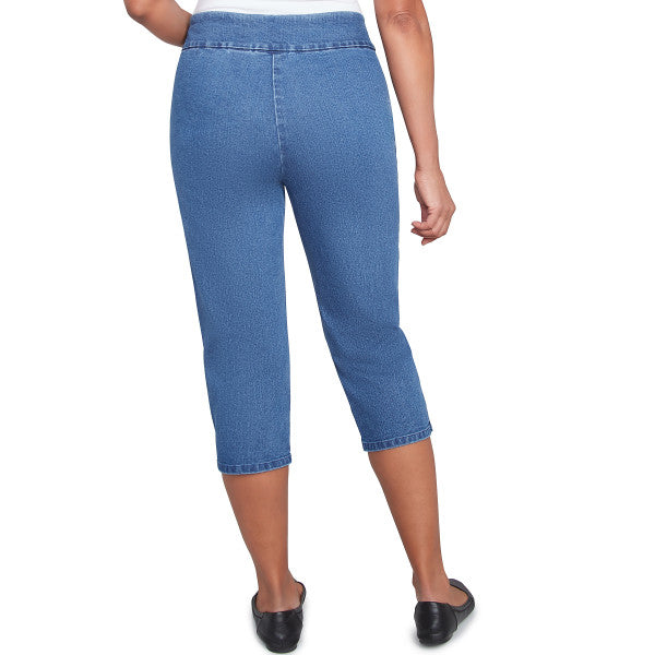 Flower Power Superstretch Denim Capri With Pearl Detail