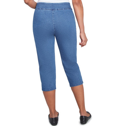 Flower Power Superstretch Denim Capri With Pearl Detail