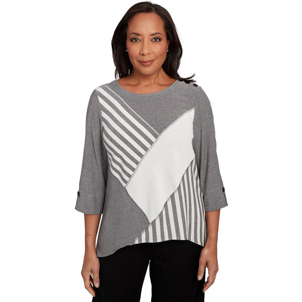 Santa Barbara Diagonal Spliced Stripe Woven Top