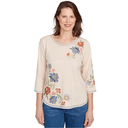 El Paso Knit Asymmetric Flower Embroidery Top