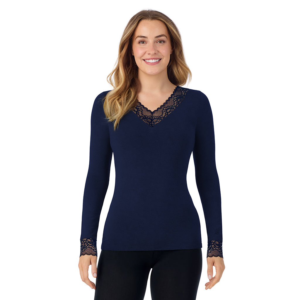 Softwear With Stretch Lace Long Sleeve V Neck Shirt