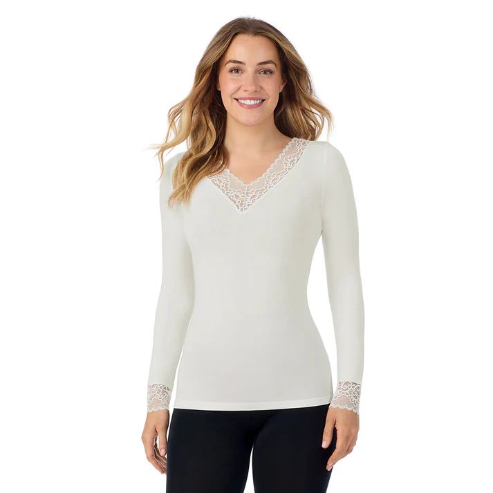 Softwear With Stretch Lace Long Sleeve V Neck Shirt