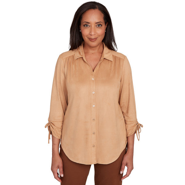 Mount Laurel Woven Knit Faux Suede Shirt Petite