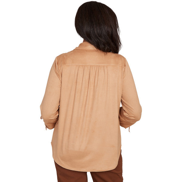 Mount Laurel Woven Knit Faux Suede Shirt Petite
