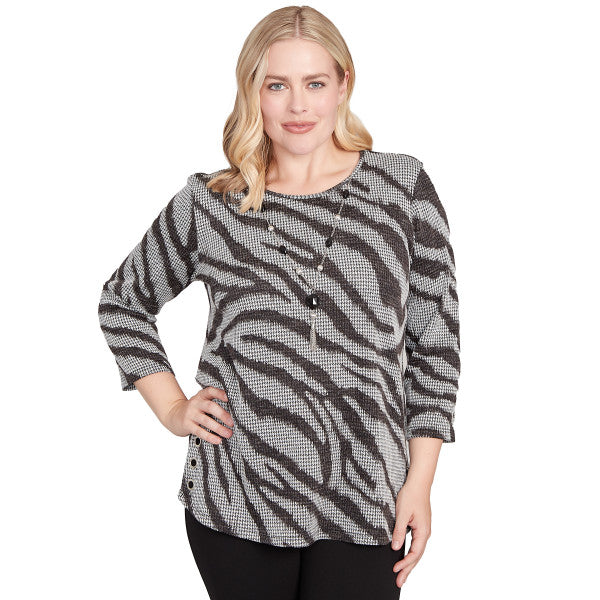 Jet Setter Knit Animal Houndstooth Shirt Petite