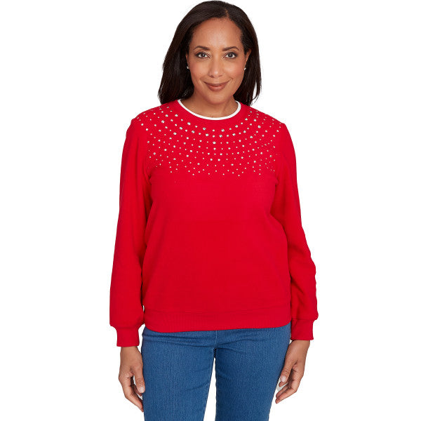 Classic Anti Pill Embellished Yoke Sweater Petite