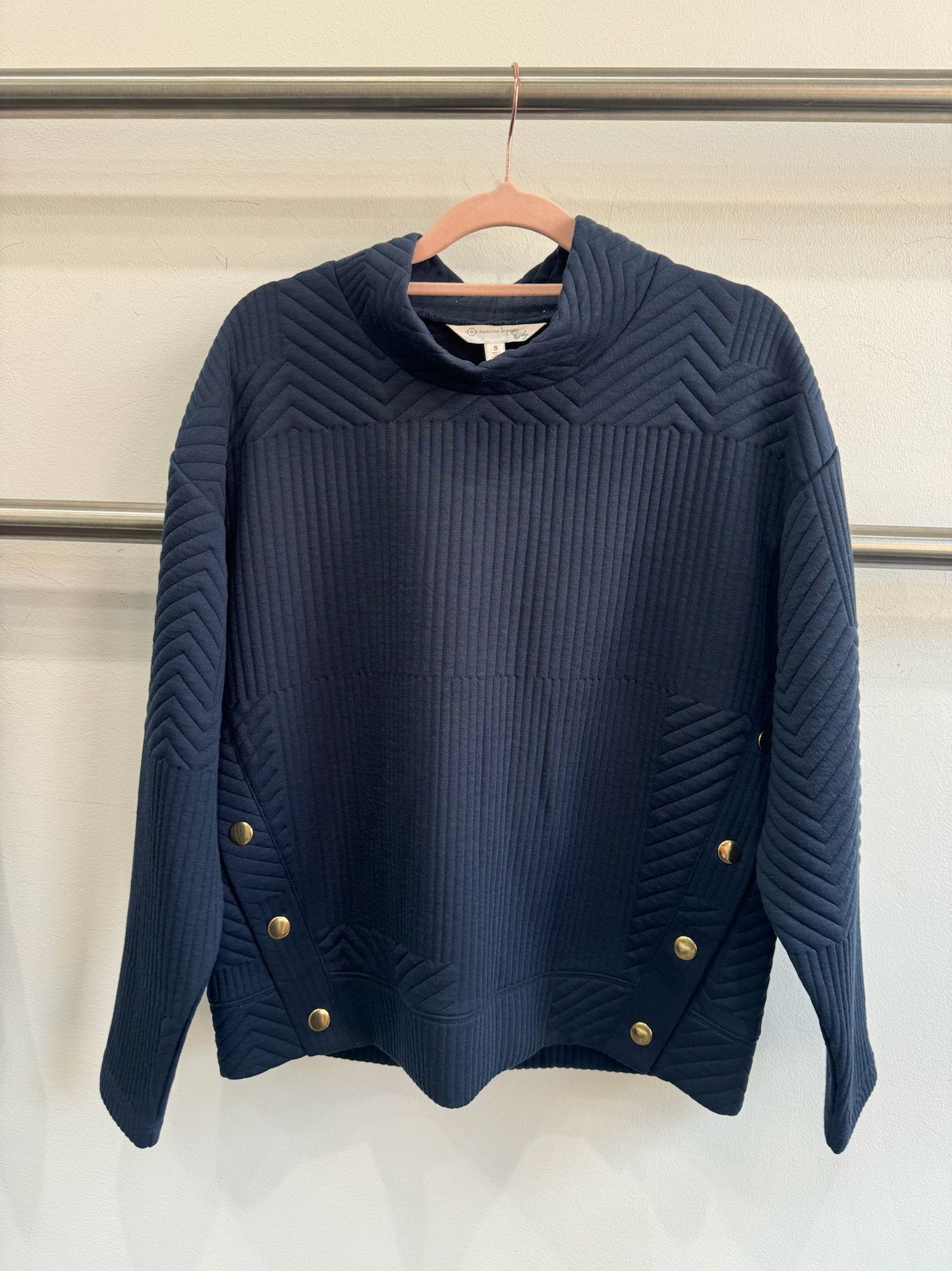 Chevron Stripe Mock Neck Sweatshirt W Snaps