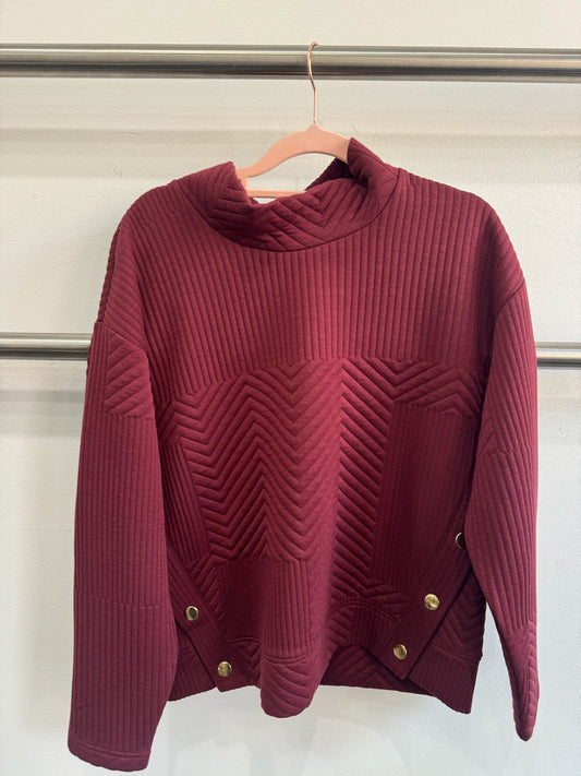 Chevron Stripe Mock Neck Sweatshirt W Snaps