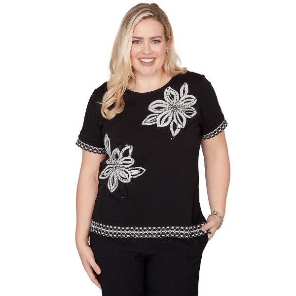 Crowd Pleaser Paisley Border Knit Shirt Petite