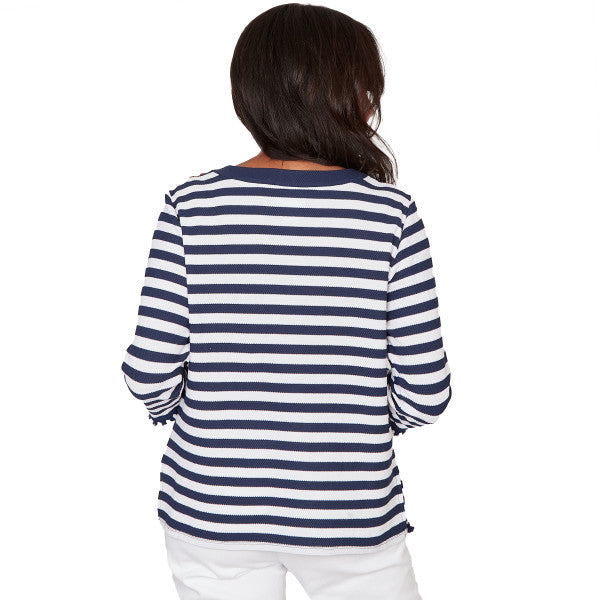 Port Side Knit Pique Stripe With Button Detail Shirt