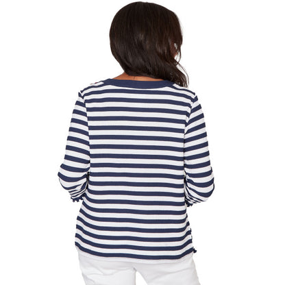 Port Side Knit Pique Stripe With Button Detail Shirt