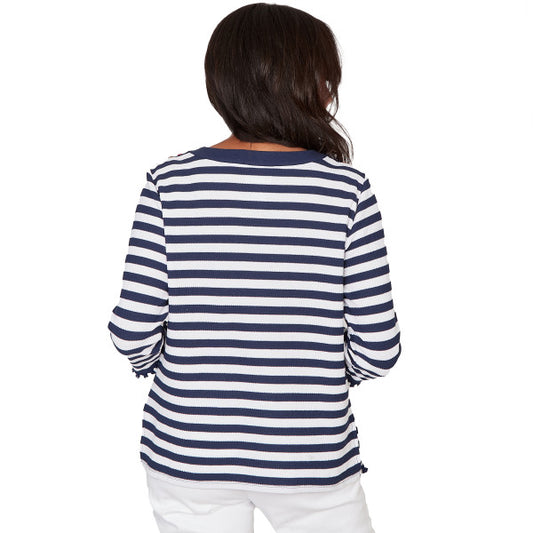 Port Side Knit Pique Stripe With Button Detail Shirt