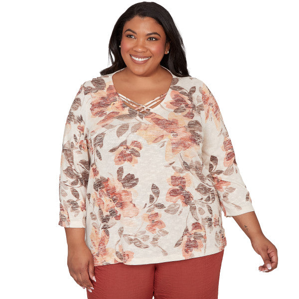 Spice Market Watercolor Floral Knit Shirt Plus