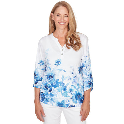 Mykonos Watercolor Floral Border Knit Shirt