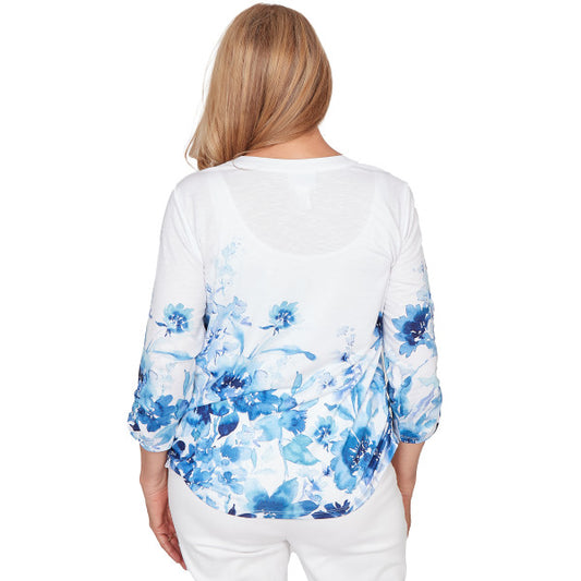 Mykonos Watercolor Floral Border Knit Shirt