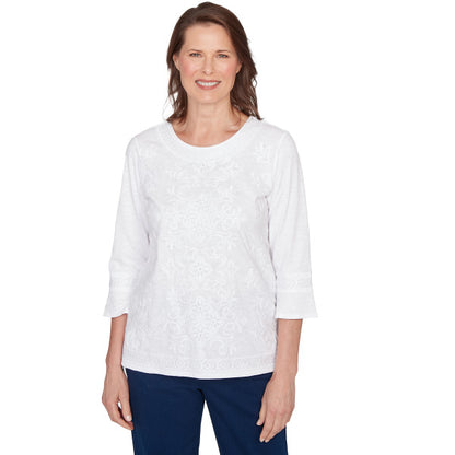 Mykonos White On White Medallion Embroidery Knit Shirt