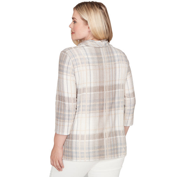 Vienna Knit Plaid Cowl Neck Shirt