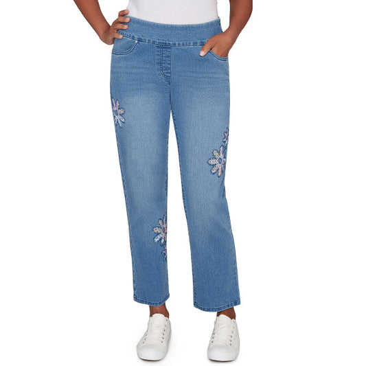 Hilton Head Applique Floral Superstretch Denim Pants
