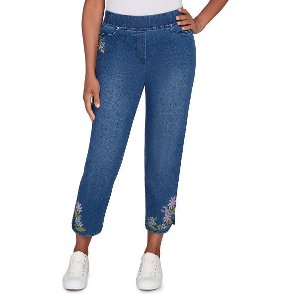 Hilton Head Cross Stitch Flowers Superstretch Denim Ankle Pants