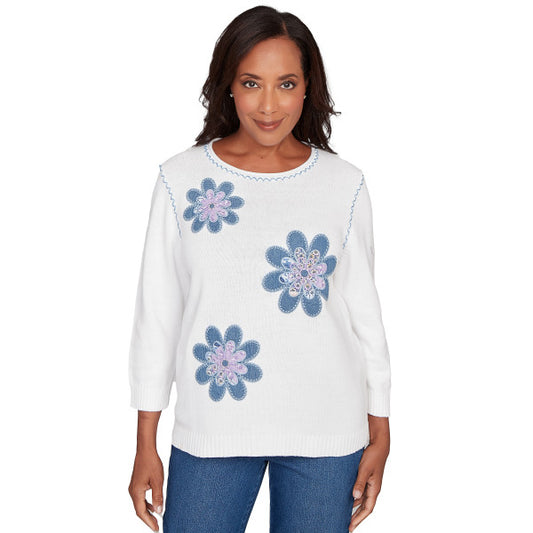 Hilton Head Denim Applique Flower Sweater