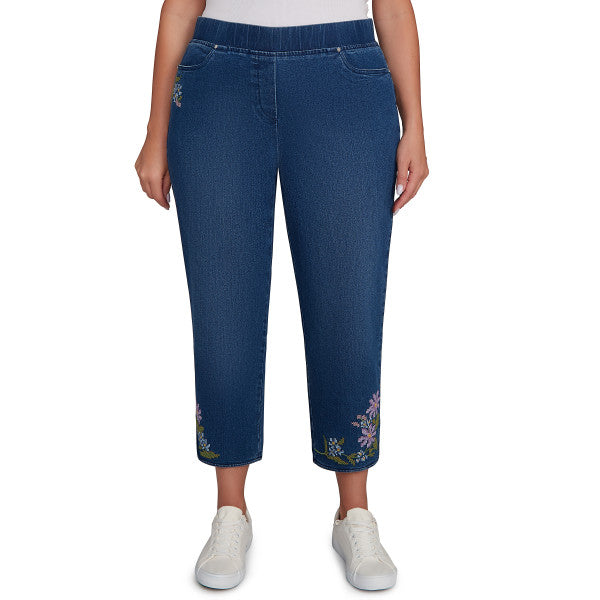 Hilton Head Cross Stitch Flowers Superstretch Denim Ankle Pants Women Sizes