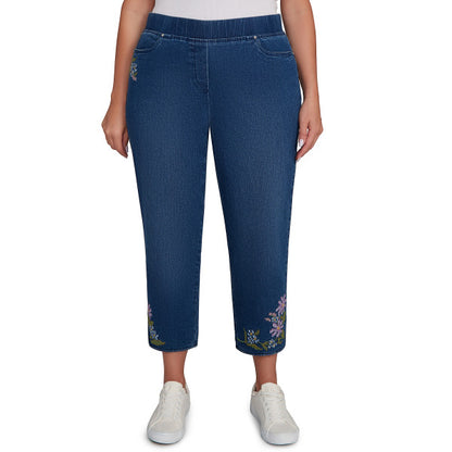 Hilton Head Cross Stitch Flowers Superstretch Denim Ankle Pants Women Sizes