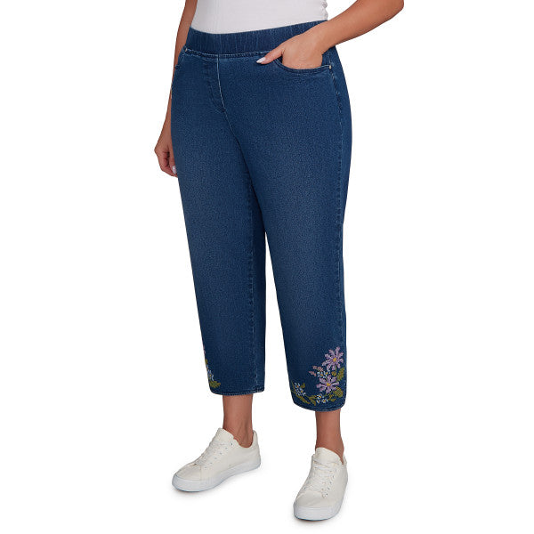 Hilton Head Cross Stitch Flowers Superstretch Denim Ankle Pants Women Sizes