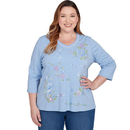 Hilton Head Floral Cross Stitch Knit Shirt Women Sizes