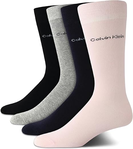 Mens 4 Pack Rayon Flat Knit Dress Crew Sock