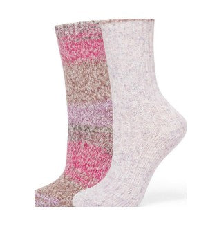 Hue Women Striped Tweed Cozy Crew Socks 2 Pair Pack