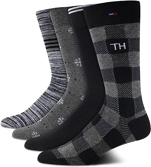 men's christmas dress socks Men's Navy Blue Novelty Crew Socks with Hi! Santa and Christmas Tree Design