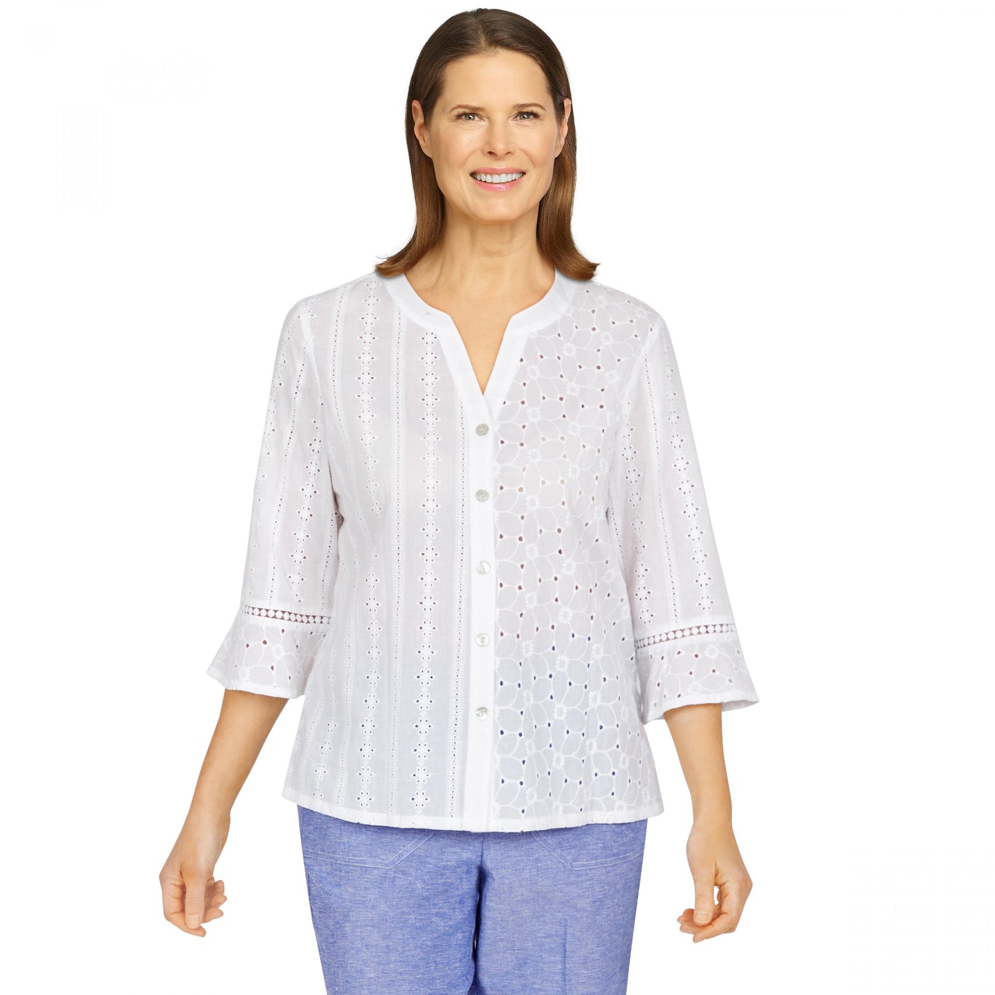 Ann Arbor Womens Mixed Eyelet Textured Shirt Plus Size