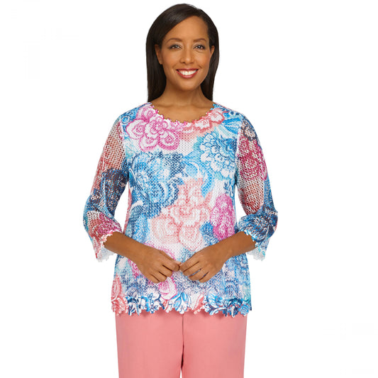 Boho Vibes Batik Floral Texture Lace Shirt  Petite