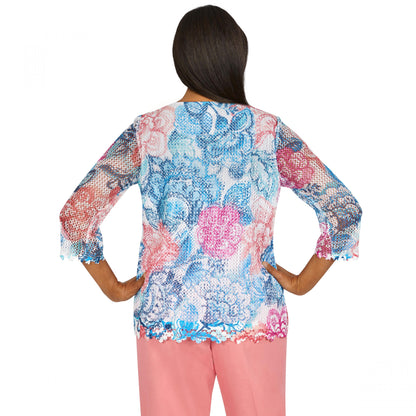 Boho Vibes Batik Floral Texture Lace Shirt  Petite