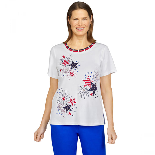 American Dream Firework Stars Embroidery Shirt Petite