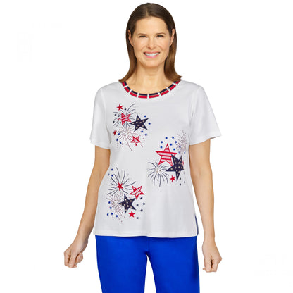 American Dream Firework Stars Embroidery Shirt Petite