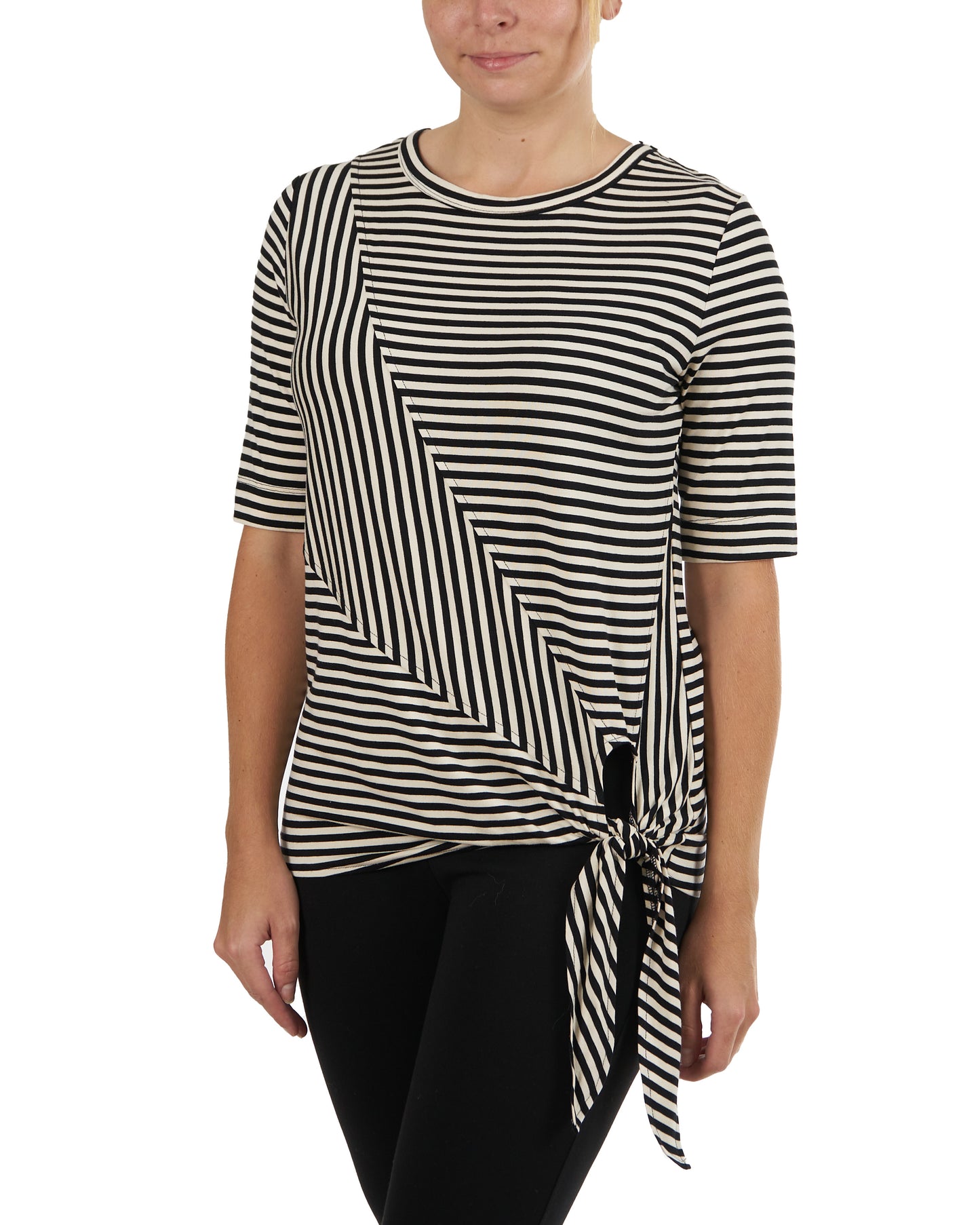 Asymmetrical Stripe Side Tie Shirt