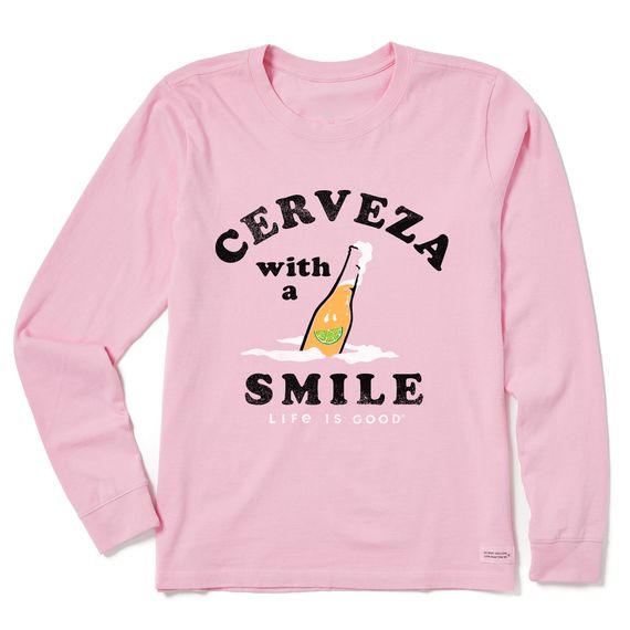 Women Crusher Lite Cerveza With Smile Long Sleeve Tee Shirt