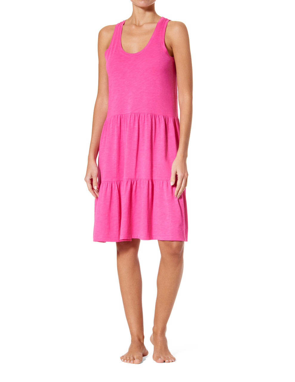 lounge midi dress Hue Women's Slub Tiered Lounge Midi Dress Fuchsia Purple L
